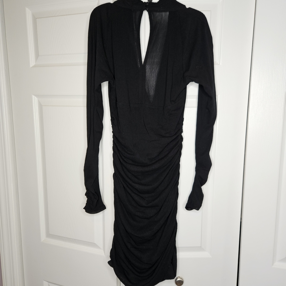 NWT Anthropologie Black Vneck Ruched Midi Mesh Dress Size L - Picture 10 of 11